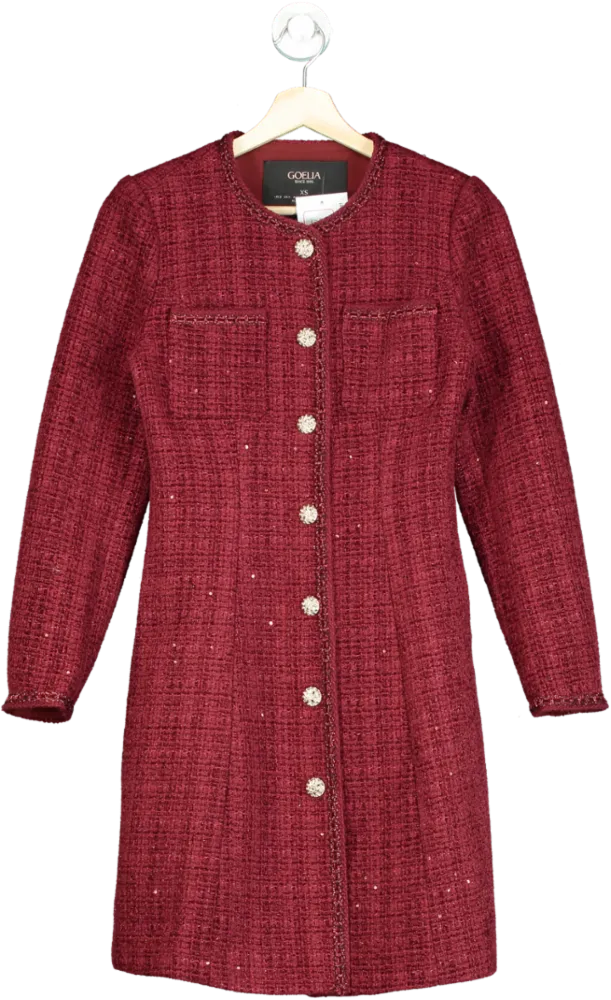 Goelia Red Tweed Button-Front Dress UK XS
