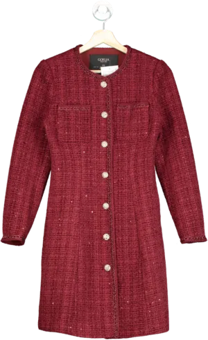 Goelia Red Tweed Button-Front Dress UK XS