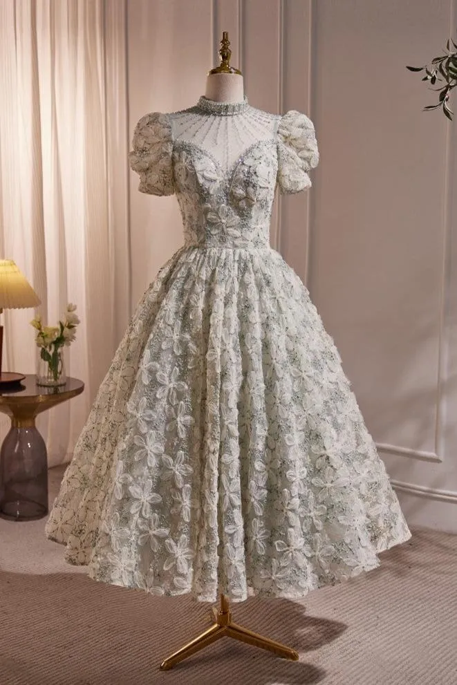 Gorgeous Short Sleeves Prom Dress with Beads and Floral Appliques  LJ0610OK