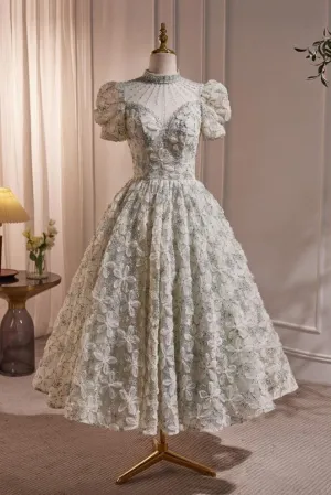 Gorgeous Short Sleeves Prom Dress with Beads and Floral Appliques  LJ0610OK