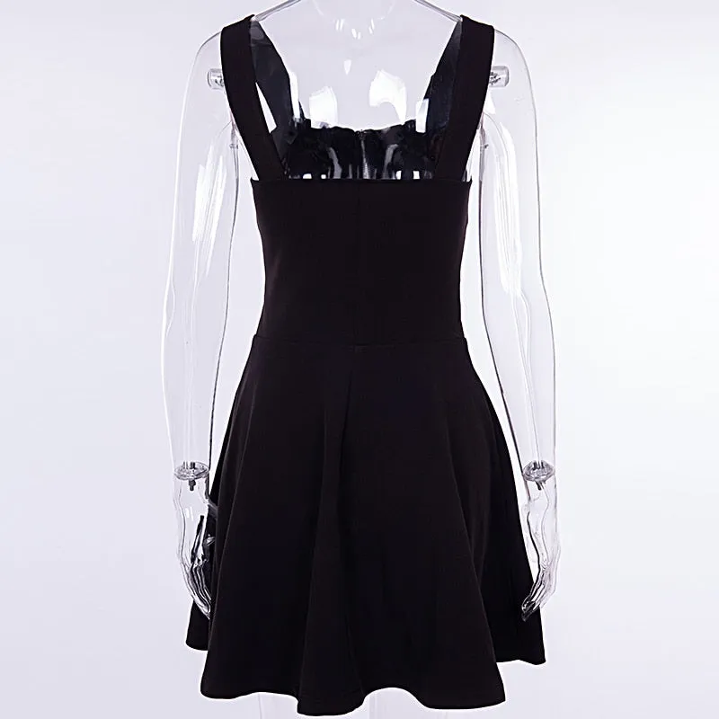 Gothic Black Mini Dress with Buckles