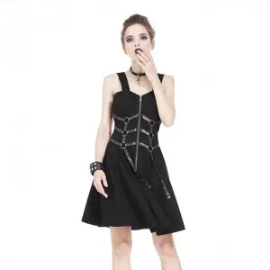 Gothic Black Mini Dress with Buckles