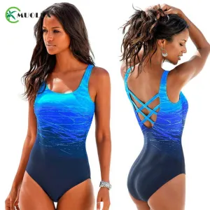 Gradient Color Cross Back Swimsuit 2020 Plus Size Swimwear Women Female Vintage Sport One Piece Beachwear Maillot De Bain Bikini