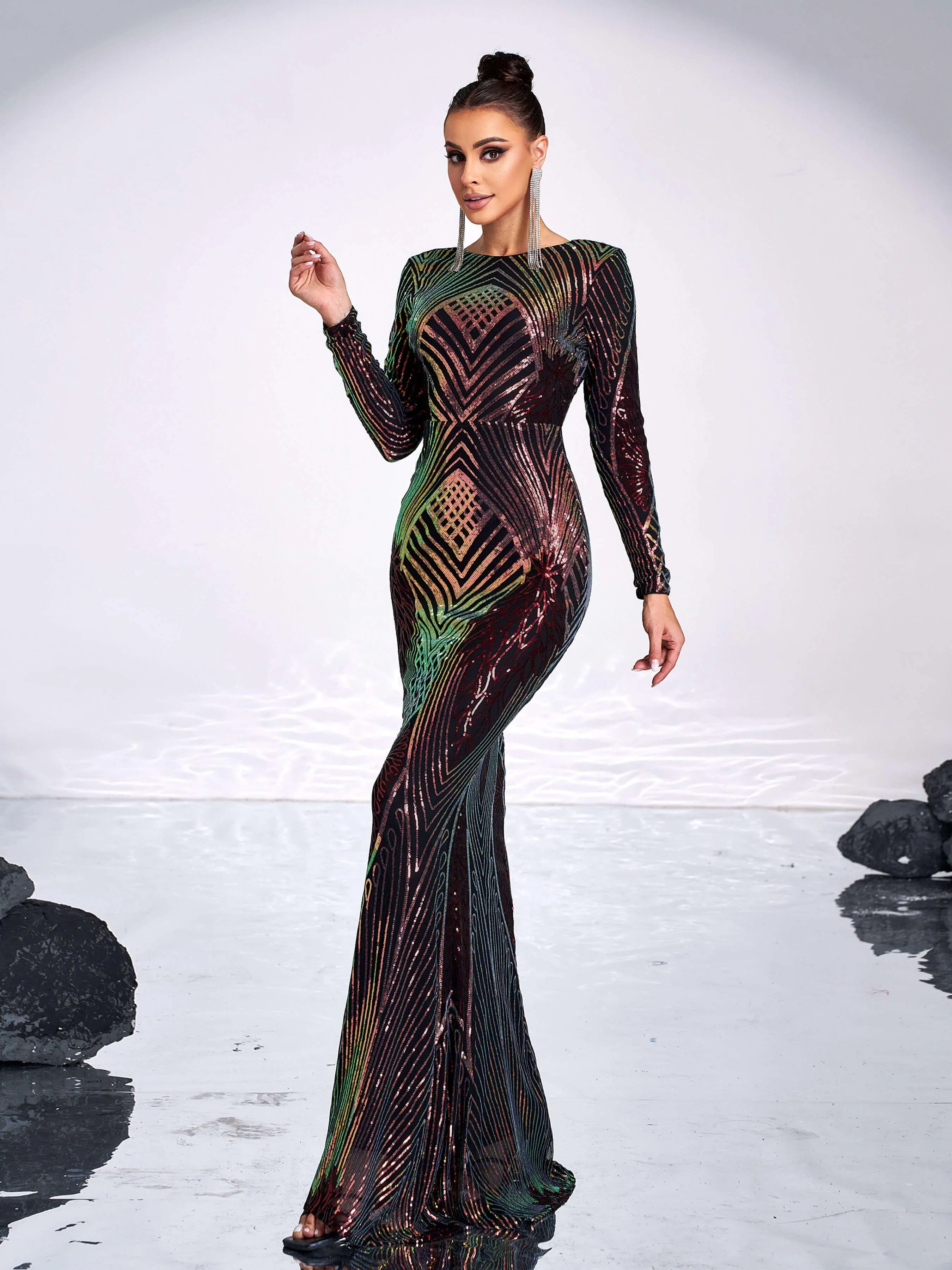 Graphic Sequin Mermaid Fromal Dress FT19747