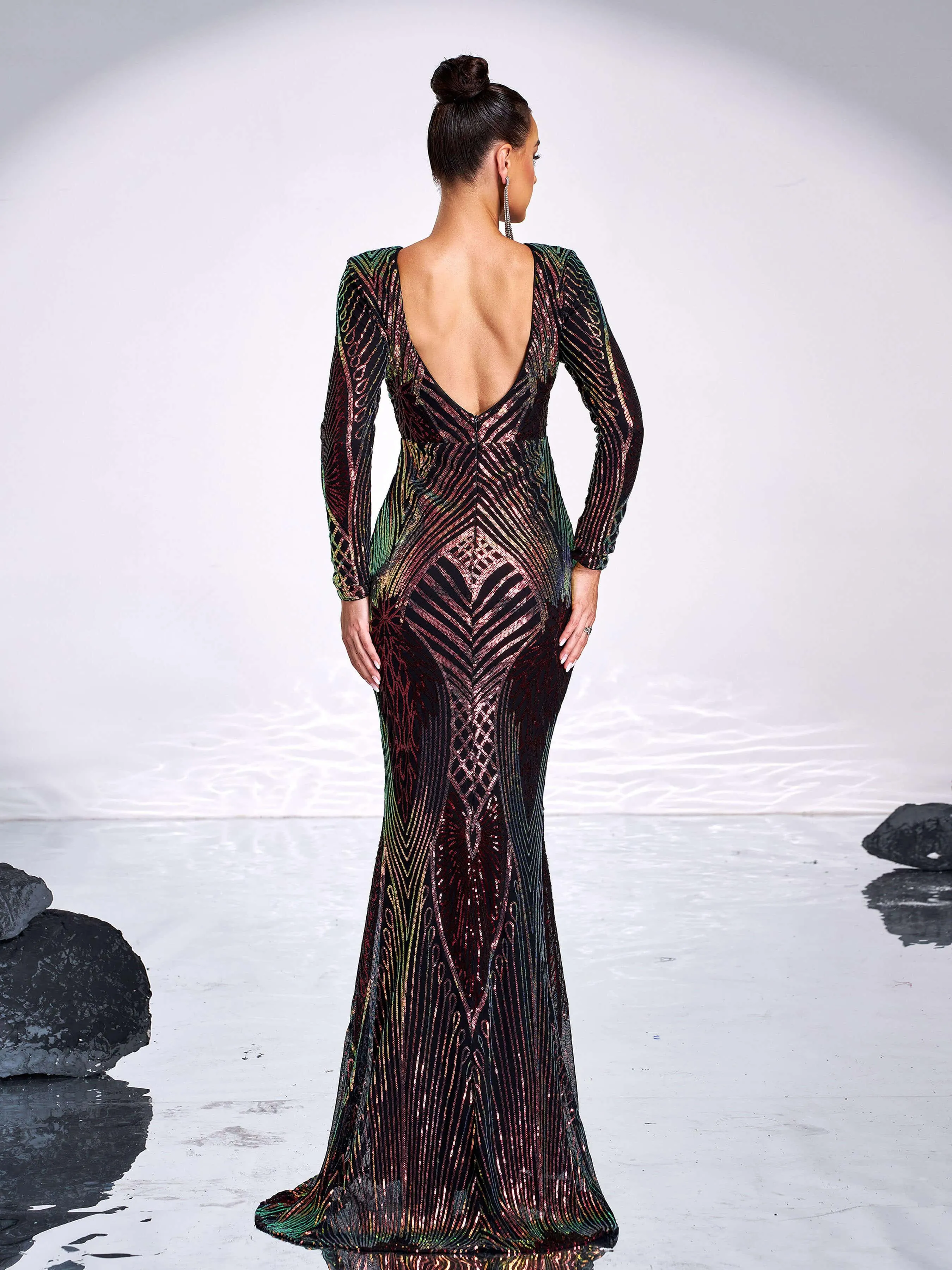 Graphic Sequin Mermaid Fromal Dress FT19747