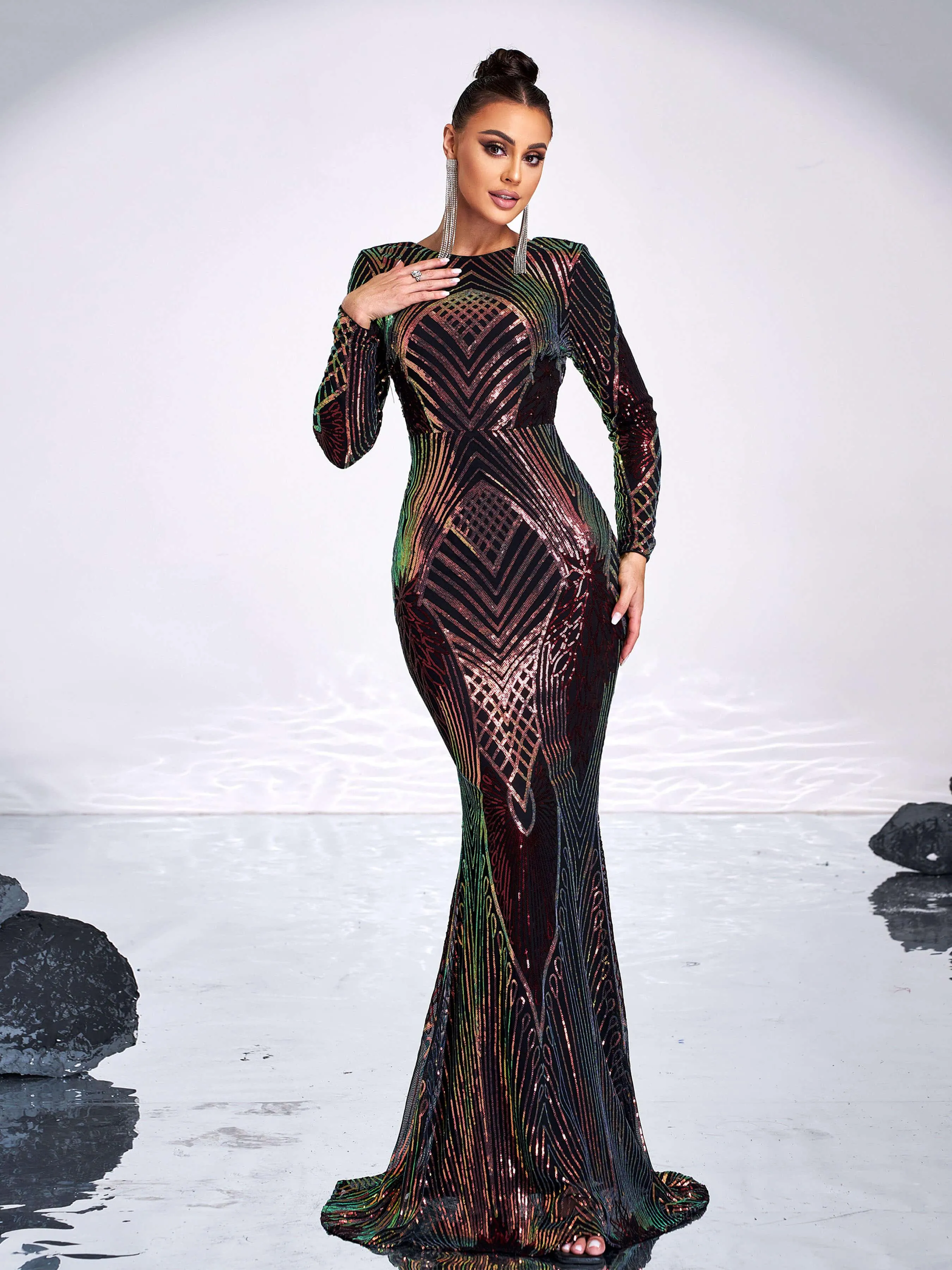 Graphic Sequin Mermaid Fromal Dress FT19747