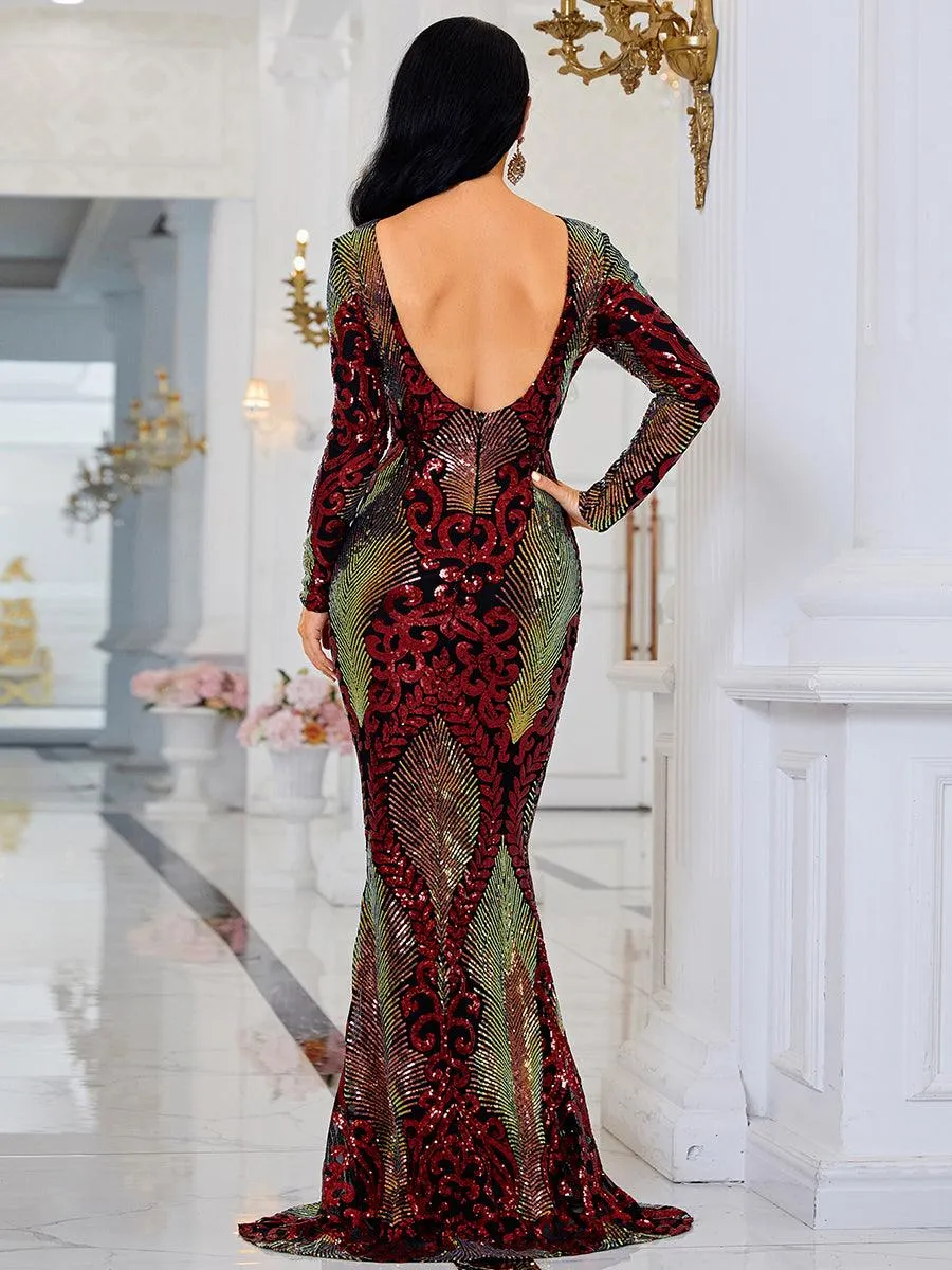 Graphic Sequin Mermaid Fromal Dress FT19747