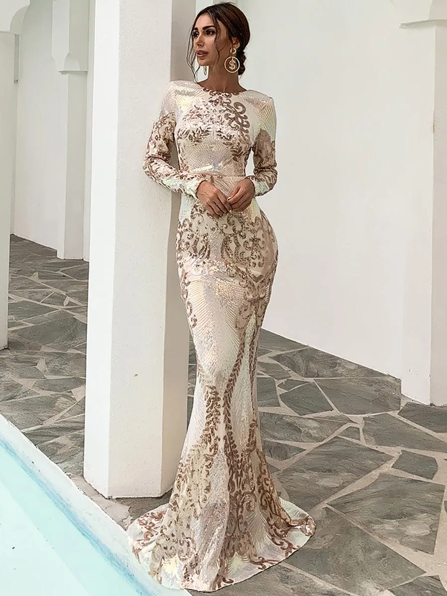 Graphic Sequin Mermaid Fromal Dress FT19747