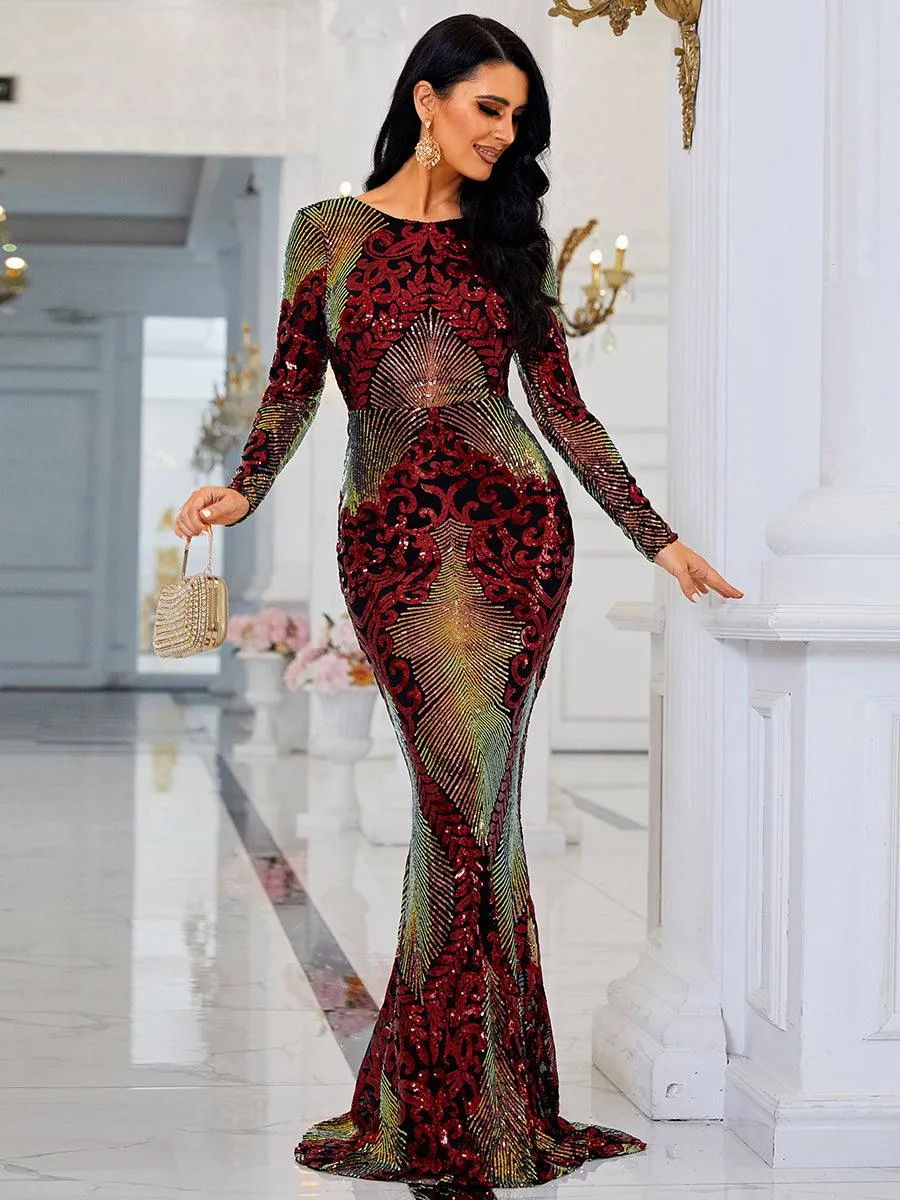 Graphic Sequin Mermaid Fromal Dress FT19747