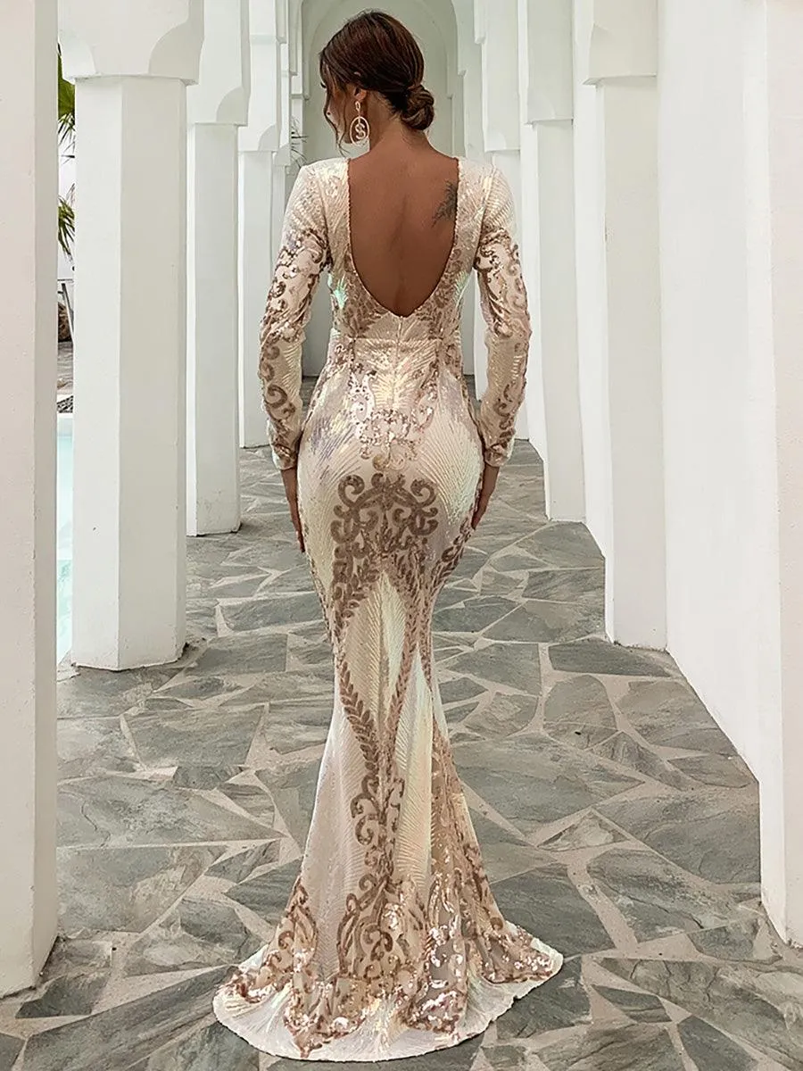 Graphic Sequin Mermaid Fromal Dress FT19747