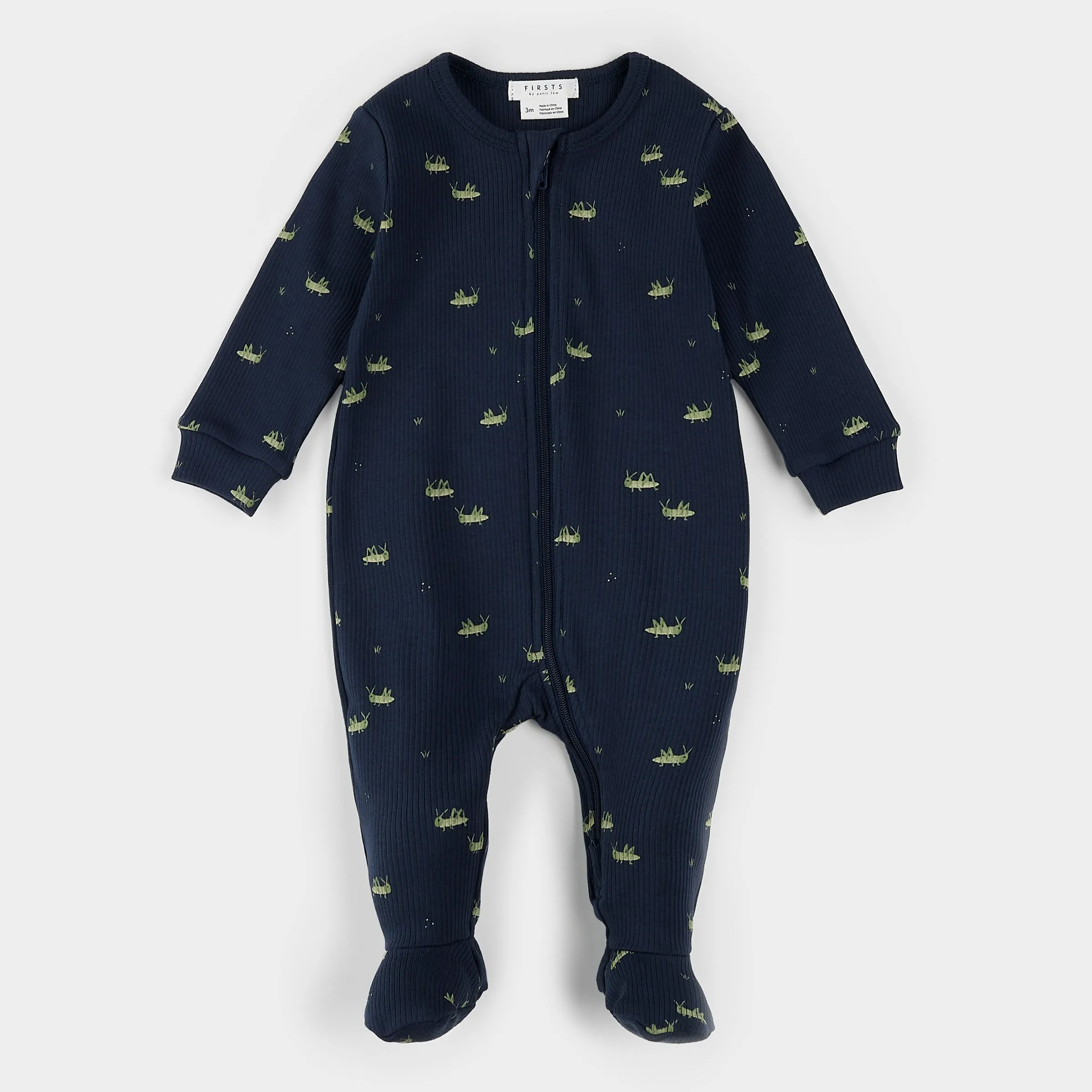 Grasshopper Print on Ribbed Blue Sleeper