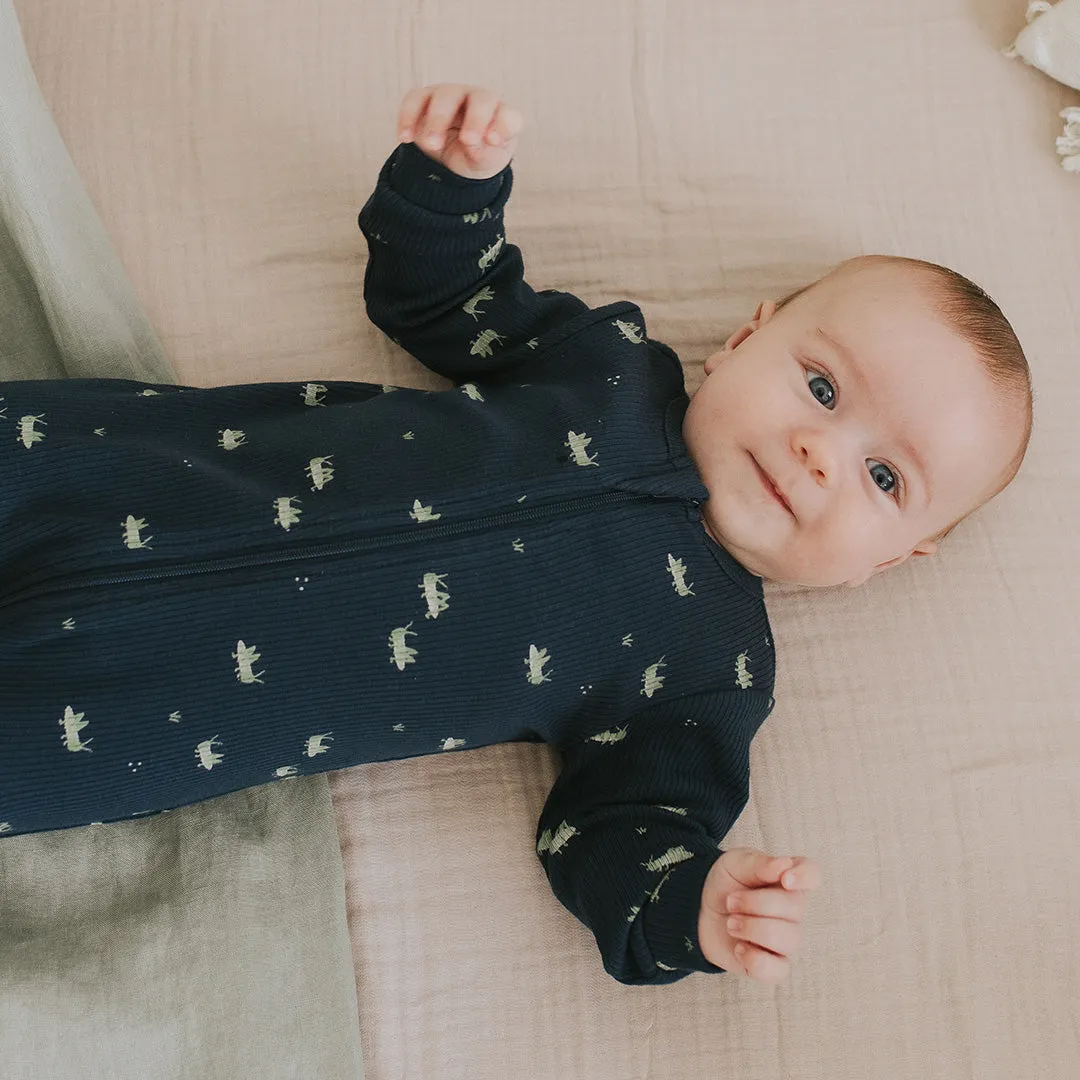 Grasshopper Print on Ribbed Blue Sleeper
