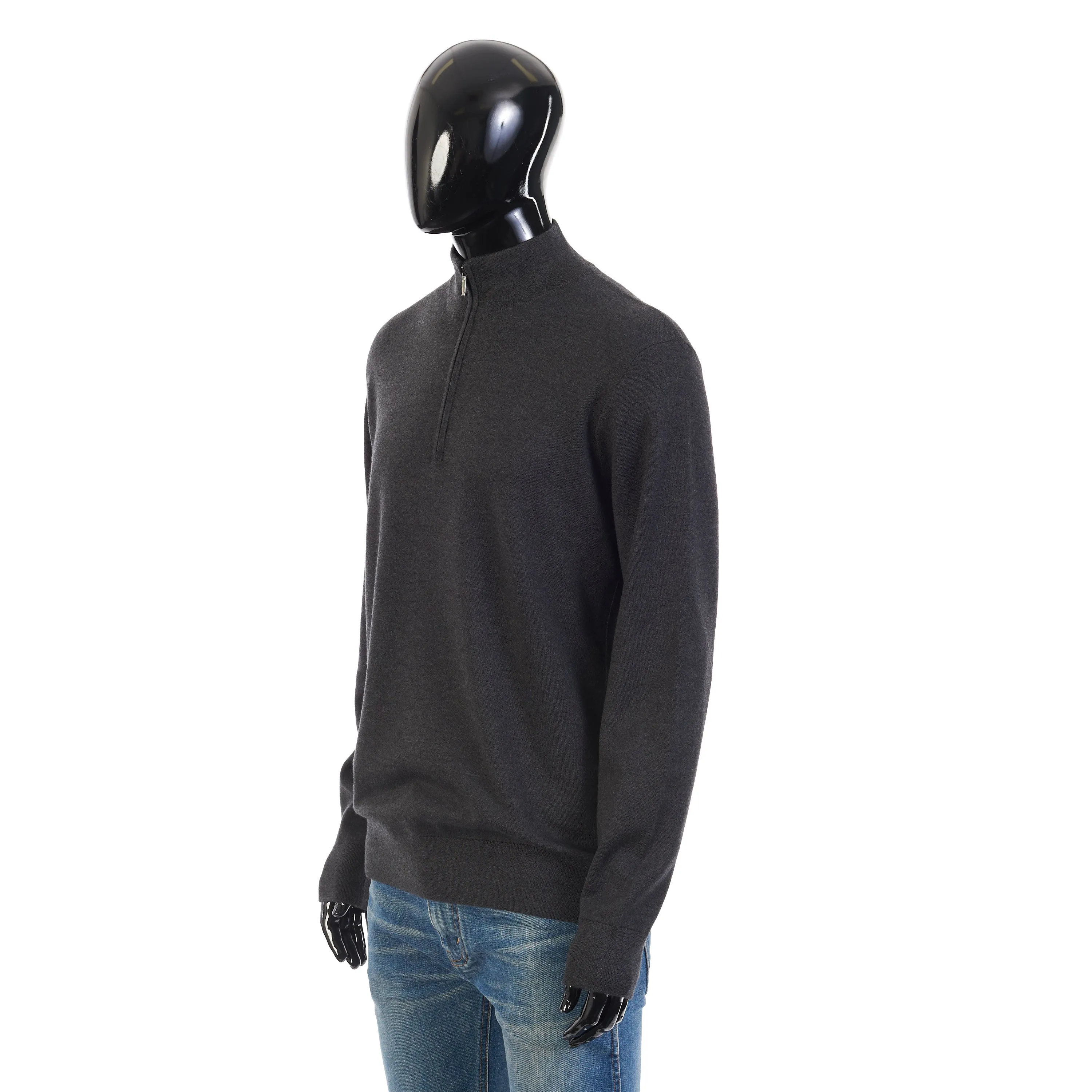 Gray Mezzocollo Balfour Sweater - 1/4 Zip, Knit, Cashmere/Silk/Wool