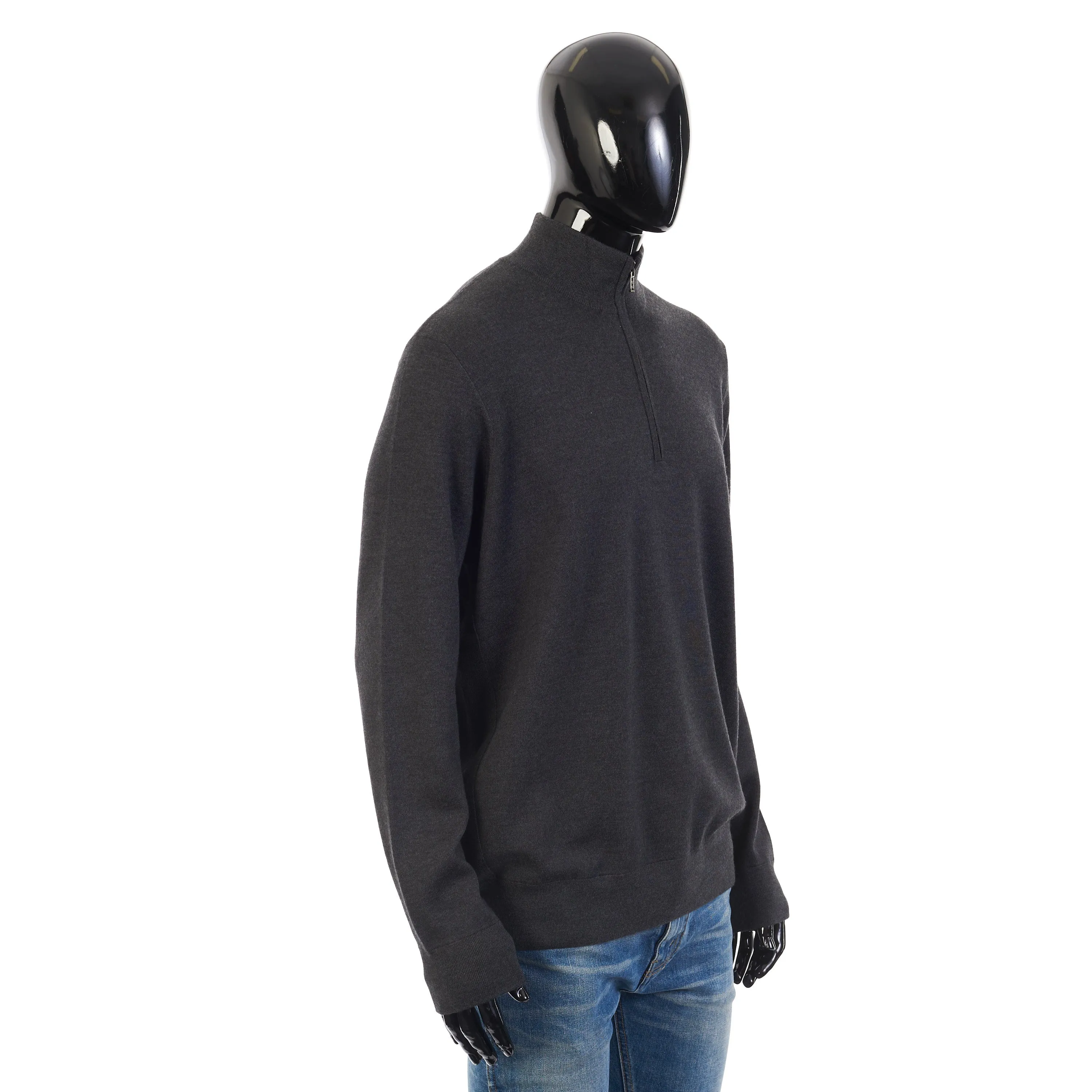 Gray Mezzocollo Balfour Sweater - 1/4 Zip, Knit, Cashmere/Silk/Wool