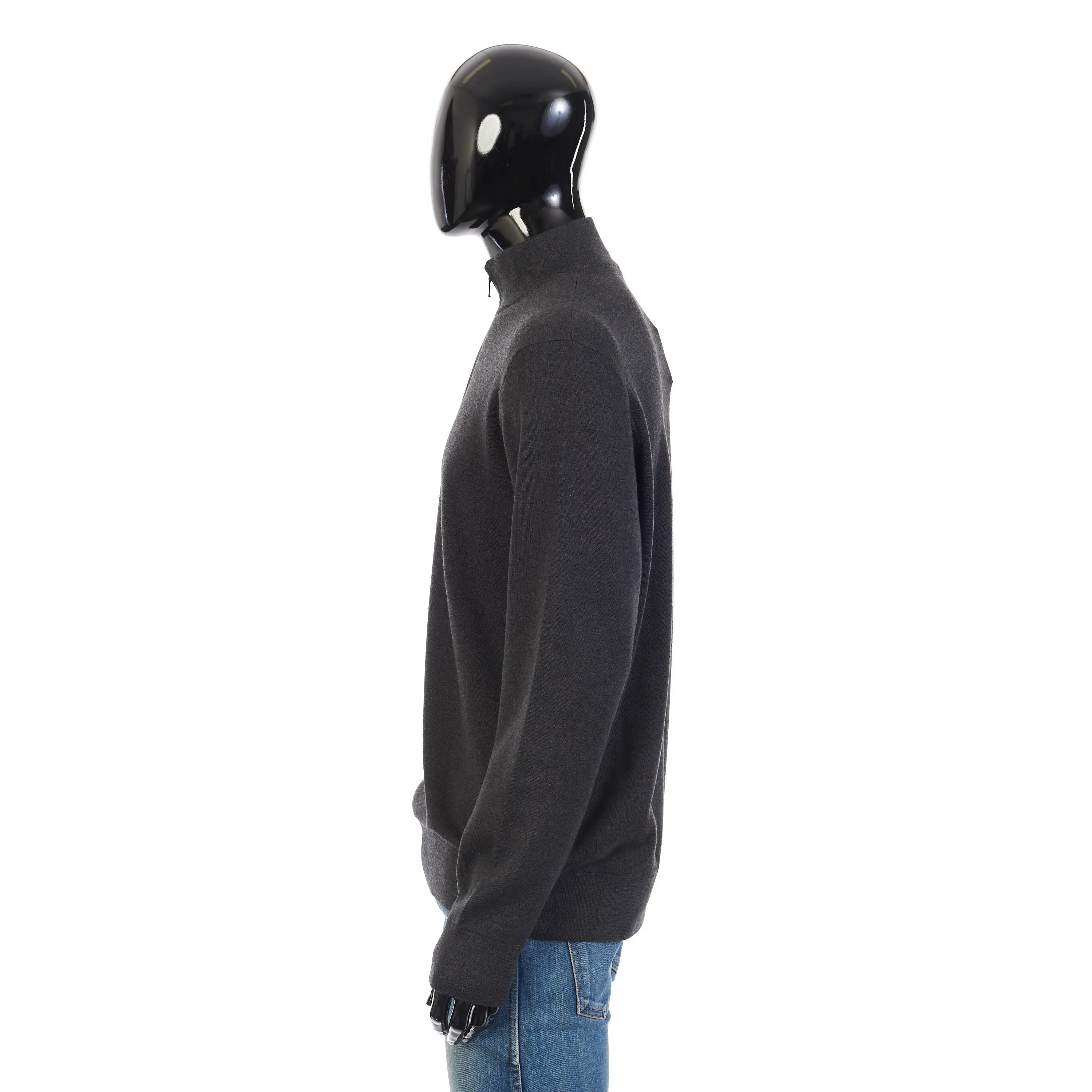 Gray Mezzocollo Balfour Sweater - 1/4 Zip, Knit, Cashmere/Silk/Wool