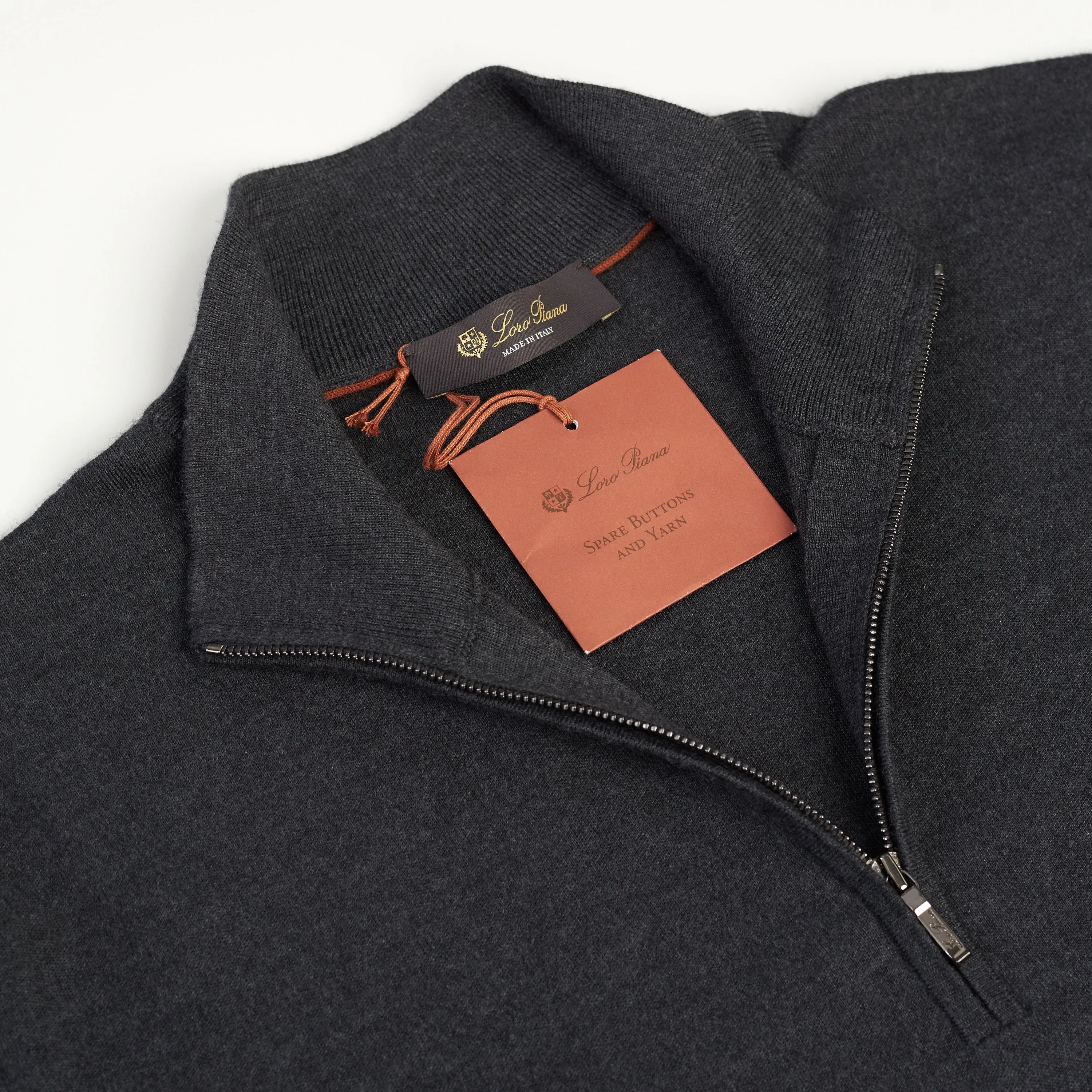 Gray Mezzocollo Balfour Sweater - 1/4 Zip, Knit, Cashmere/Silk/Wool
