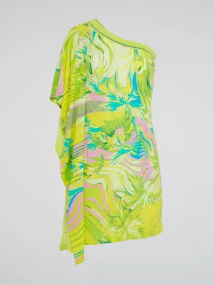 Green Printed Asymmetrical Mini Dress