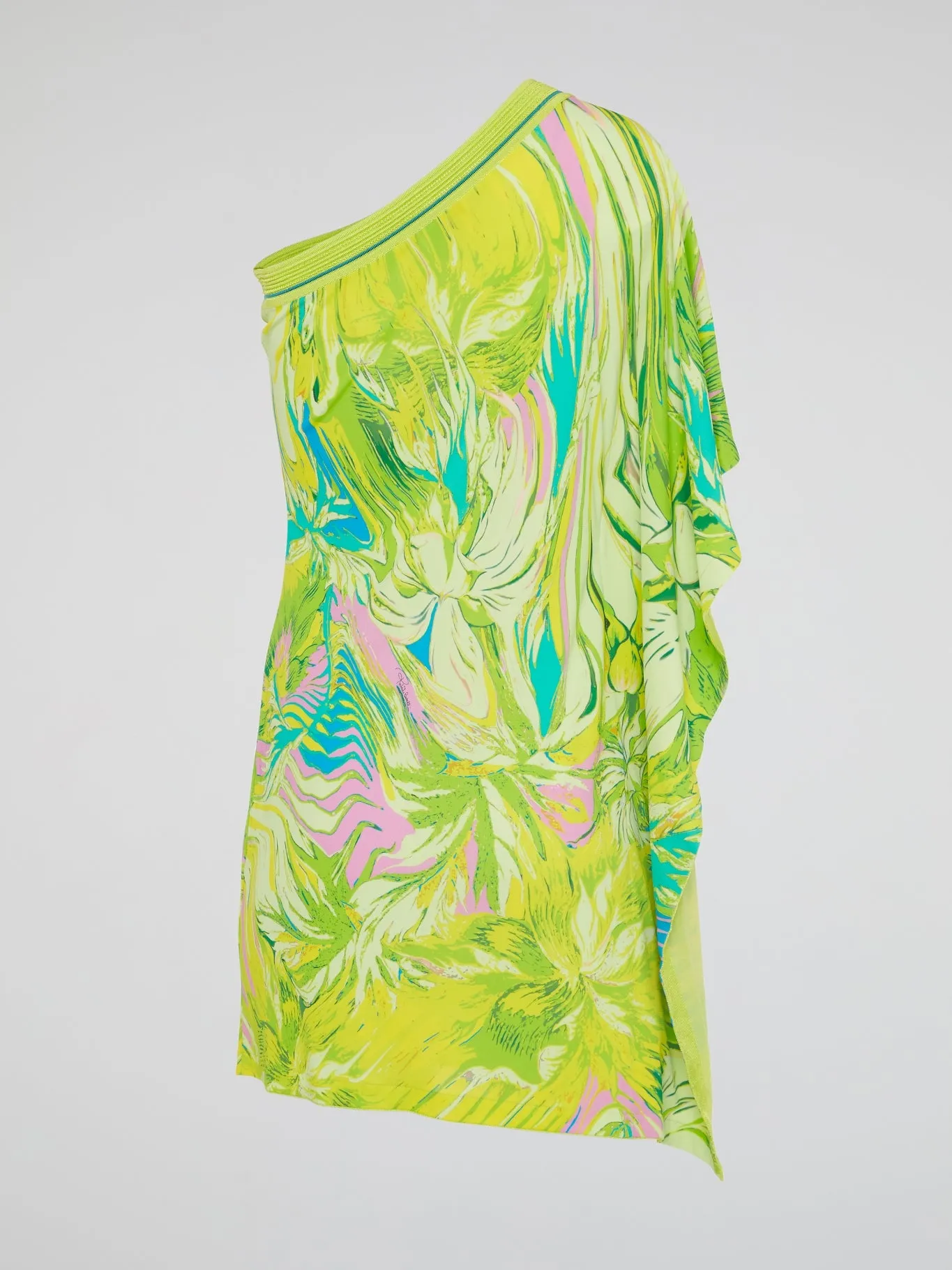 Green Printed Asymmetrical Mini Dress