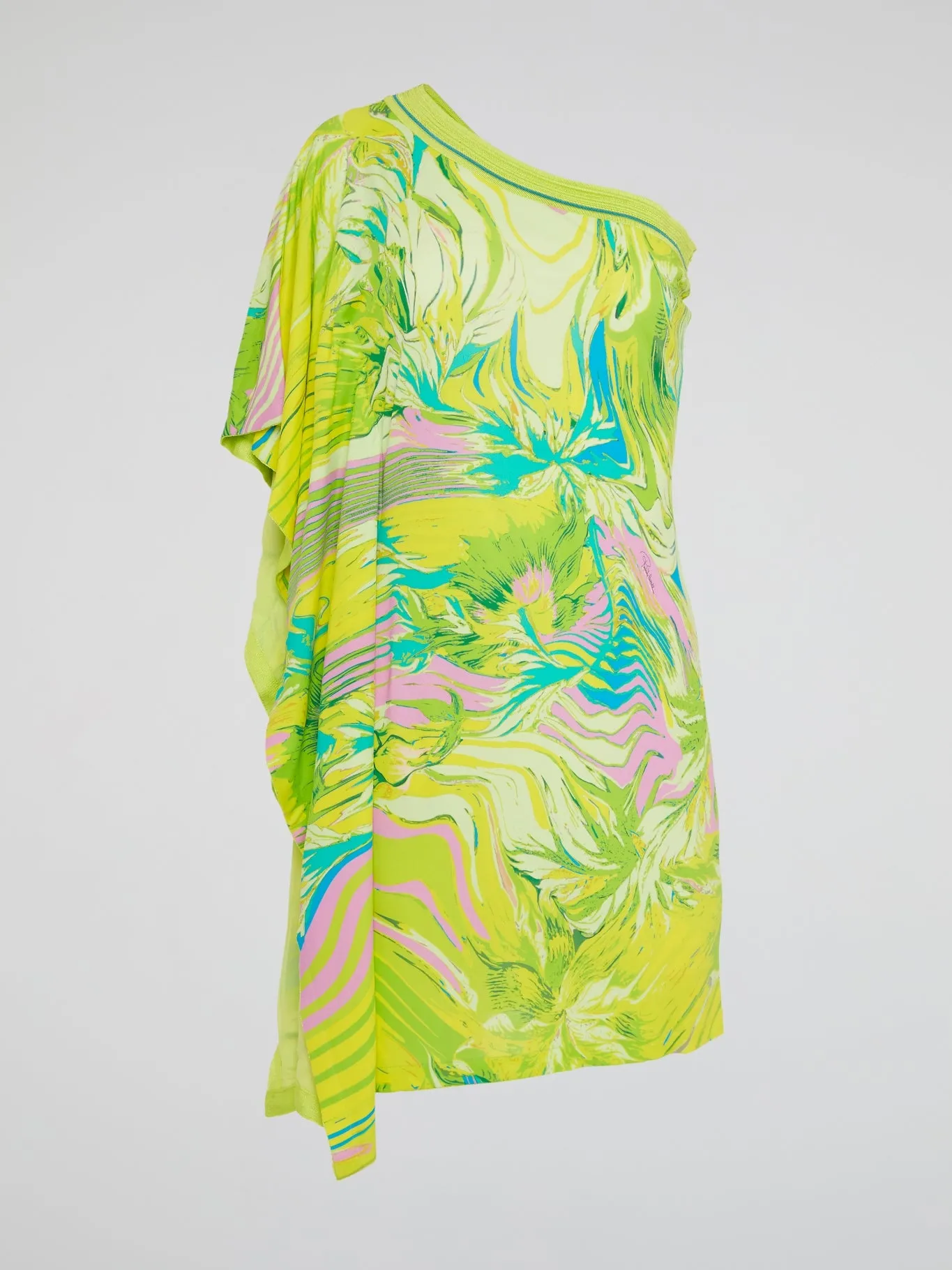 Green Printed Asymmetrical Mini Dress