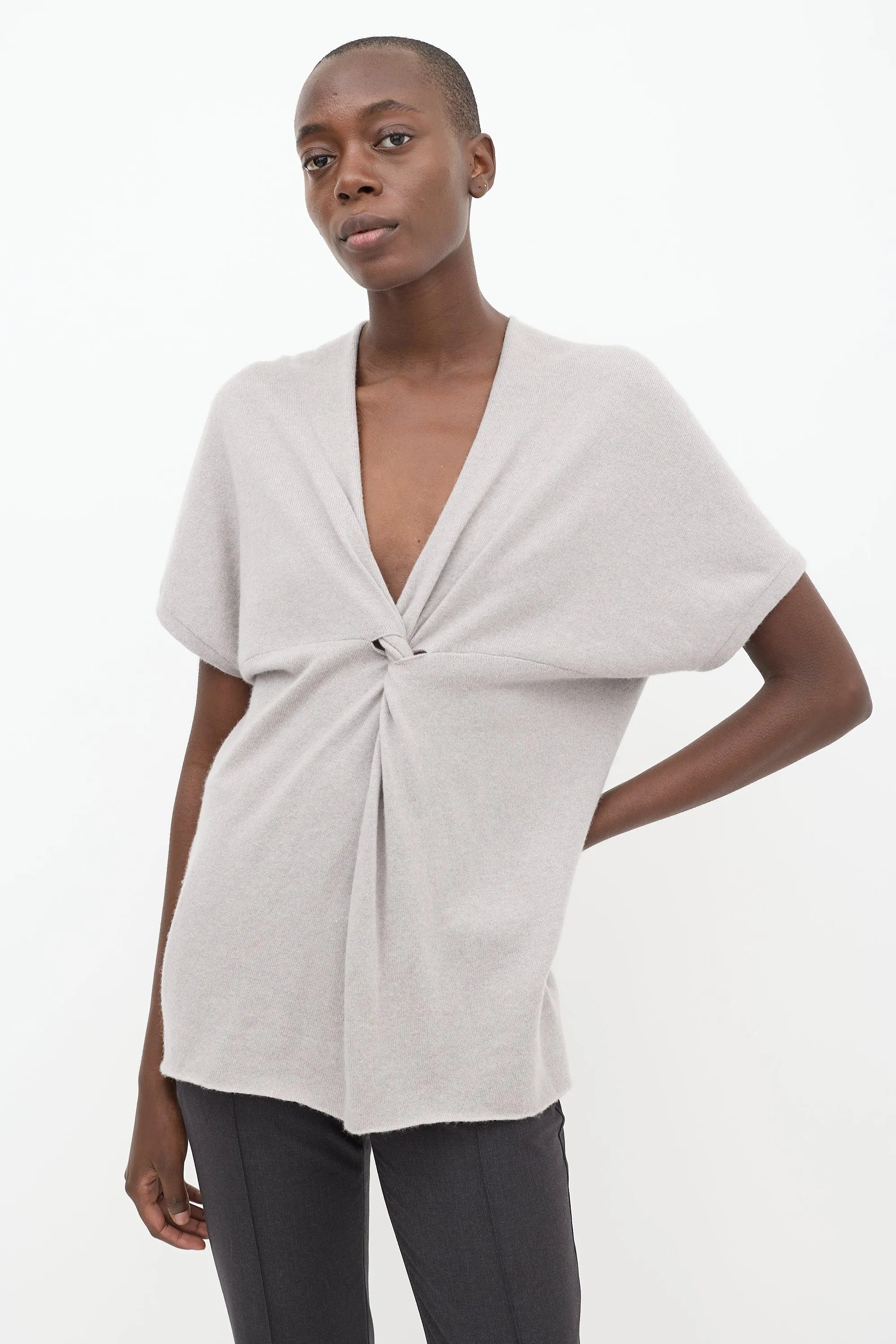 Grey Cashmere Twisted Knit Sweater