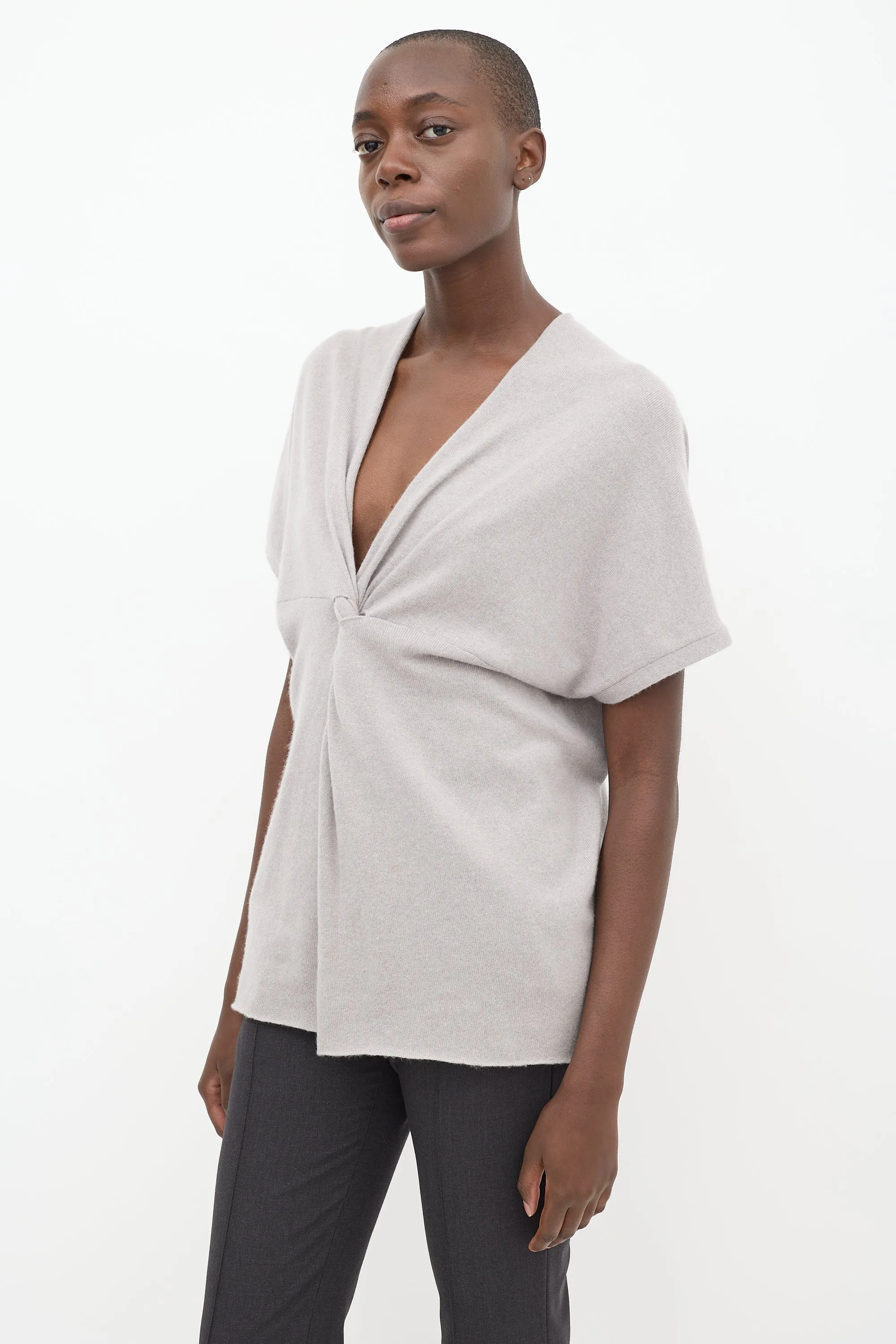 Grey Cashmere Twisted Knit Sweater