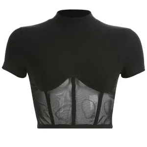 Half Mesh Patch Top