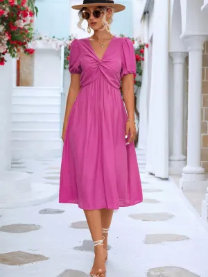 Hazel Blues® |  Twisted Short Puff Sleeve V-Neck Dress