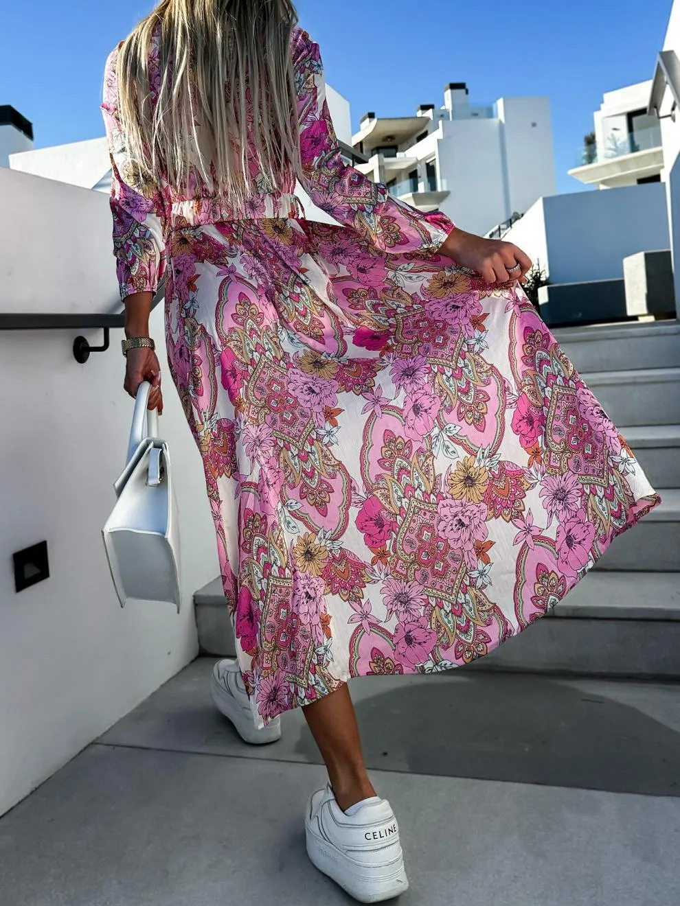 Hesperia® | Casual Midi A-Line Dress With Natural Print And High Waist