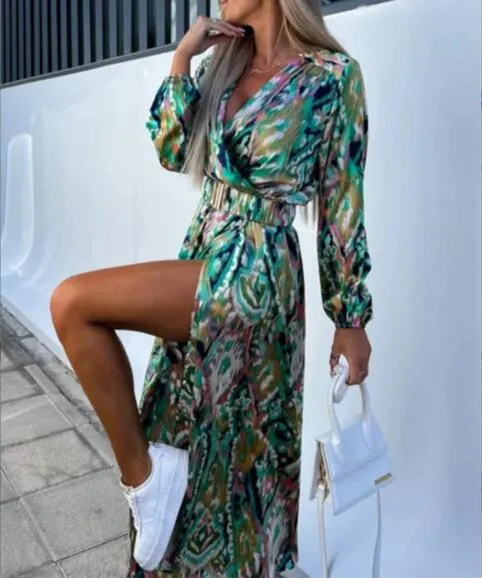 Hesperia® | Casual Midi A-Line Dress With Natural Print And High Waist