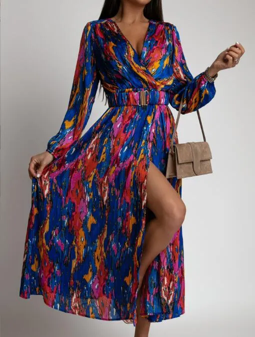 Hesperia® | Casual Midi A-Line Dress With Natural Print And High Waist