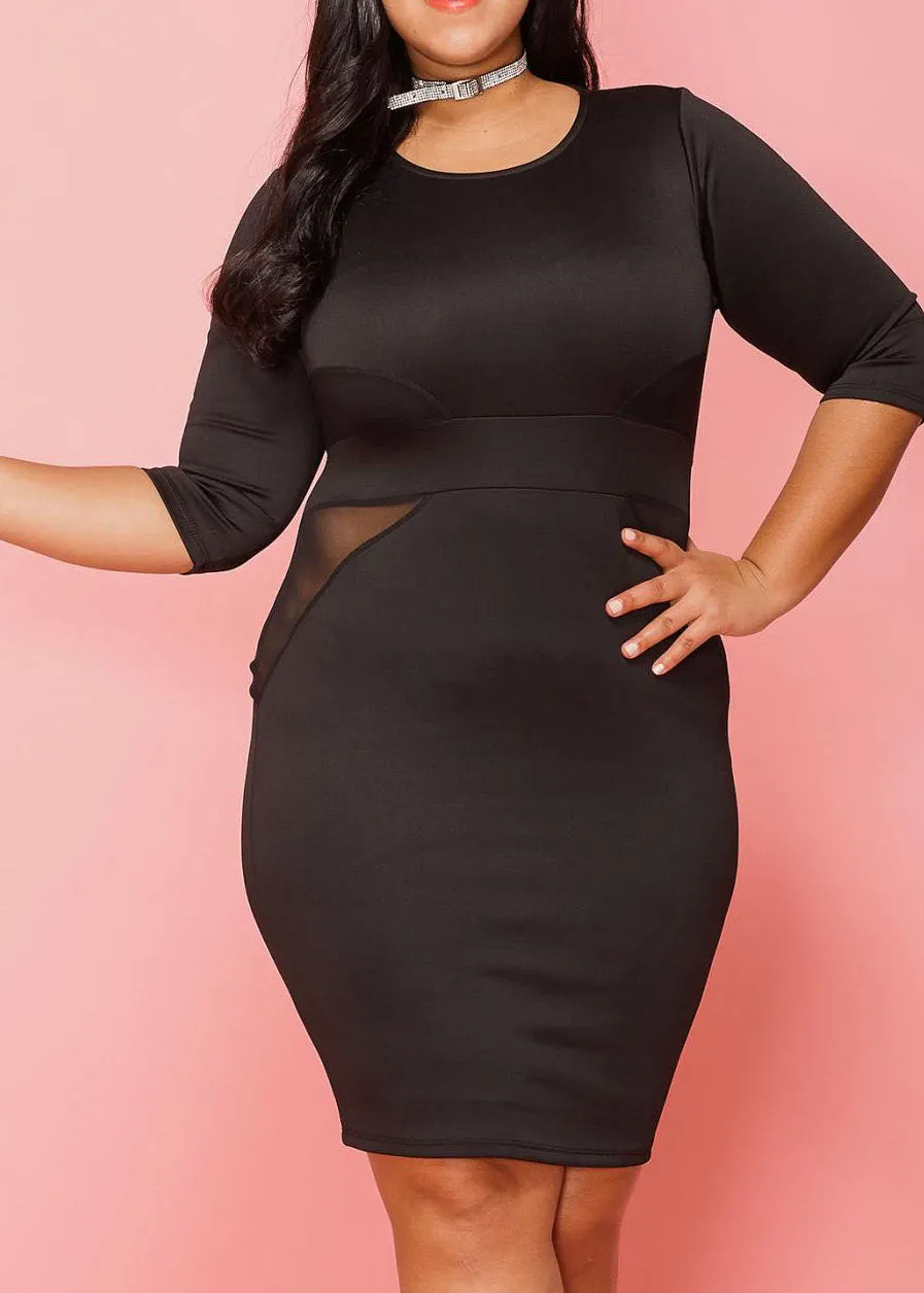 Hi Curvy Plus Size Women Mesh Inset Bodycon Dress