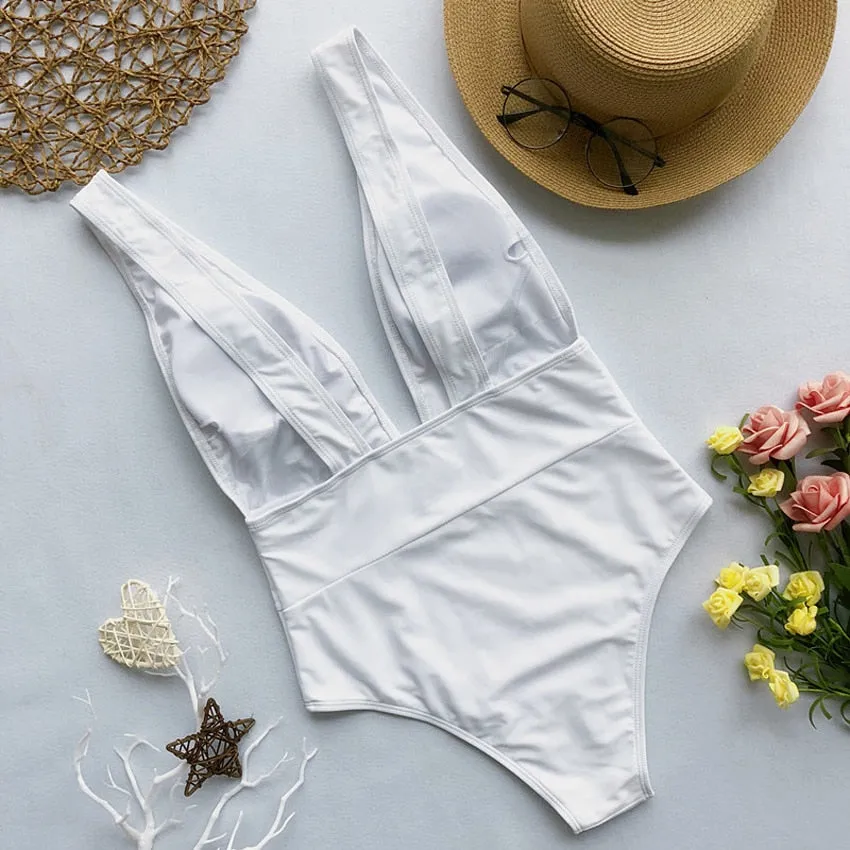 High Cut Swimwear  Solid One Piece