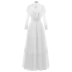 High Neck Tulle Wedding Dress Vintage Long Sleeve Lace