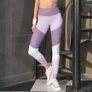 High-Waist Compression Waistband Ankle-Length Leggings with Tri-Color Block