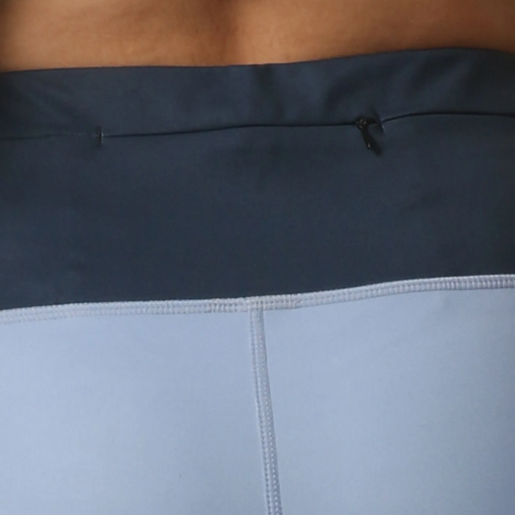 High-Waist Compression Waistband Ankle-Length Leggings with Tri-Color Block