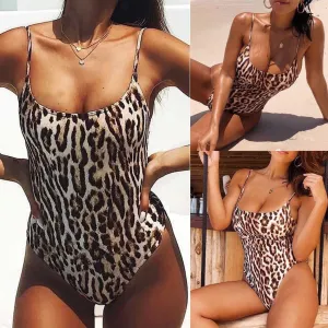 High Waist Leopard Print Bikini One Piece Swimwear