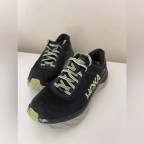 Hoka One One Bondi 7 Mens Running Walking Shoes Size 11.5 Black Graphite Yellow