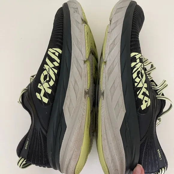 Hoka One One Bondi 7 Mens Running Walking Shoes Size 11.5 Black Graphite Yellow