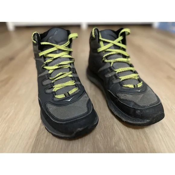 HOKA ONE ONE Men's Tor Tech Mid Waterproof Hiking Shoe, Grey/Acid ,US 11.5