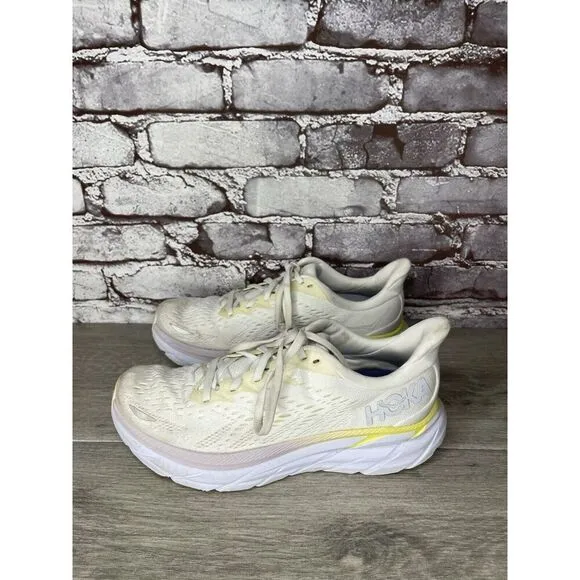 Hoka One One Clifton 8 1119394 BDBBW White Yellow Running Sneakers Sz 8B US/40EU