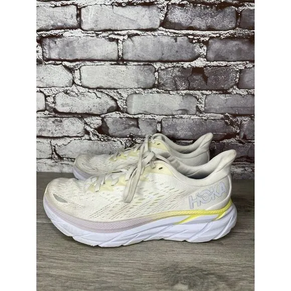 Hoka One One Clifton 8 1119394 BDBBW White Yellow Running Sneakers Sz 8B US/40EU