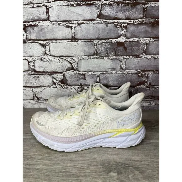 Hoka One One Clifton 8 1119394 BDBBW White Yellow Running Sneakers Sz 8B US/40EU
