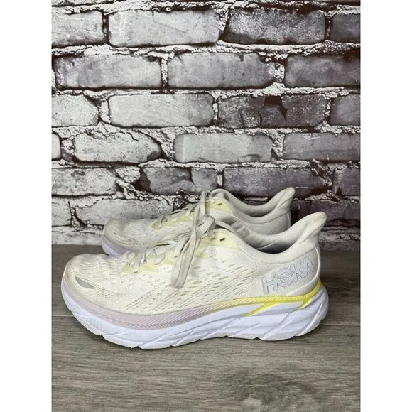 Hoka One One Clifton 8 1119394 BDBBW White Yellow Running Sneakers Sz 8B US/40EU