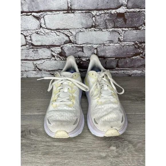 Hoka One One Clifton 8 1119394 BDBBW White Yellow Running Sneakers Sz 8B US/40EU