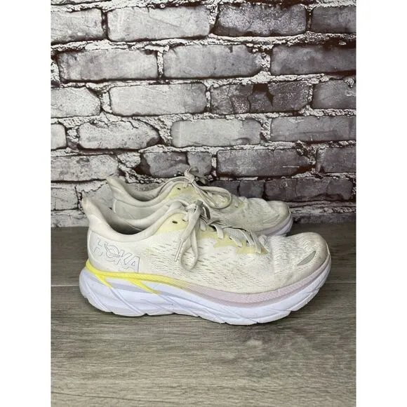 Hoka One One Clifton 8 1119394 BDBBW White Yellow Running Sneakers Sz 8B US/40EU