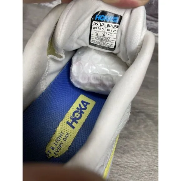 Hoka One One Clifton 8 1119394 BDBBW White Yellow Running Sneakers Sz 8B US/40EU