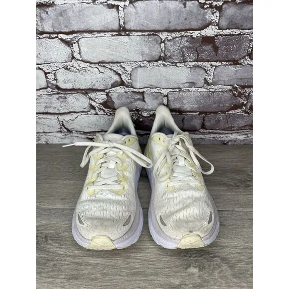 Hoka One One Clifton 8 1119394 BDBBW White Yellow Running Sneakers Sz 8B US/40EU