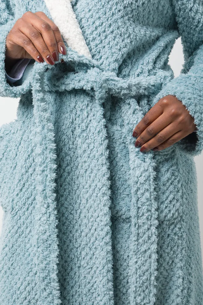 Hooded Sherpa Gown Blue