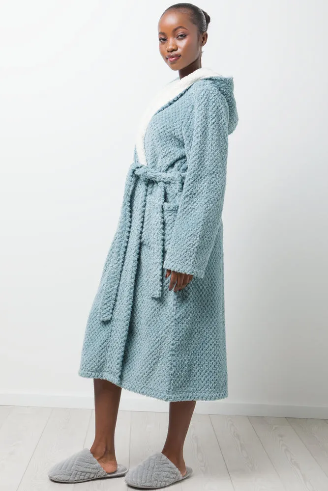 Hooded Sherpa Gown Blue