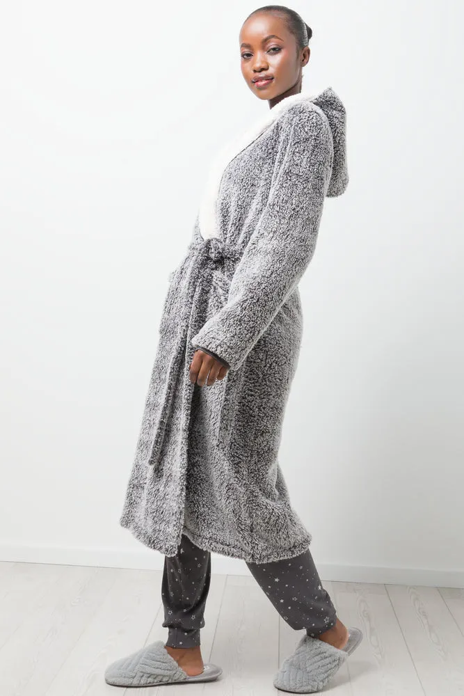 Hooded Sherpa Gown Grey
